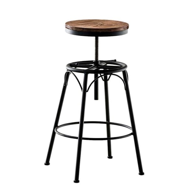 Sæt med 2 barstole i moderne industriel stil, justerbar højde i sort metal og sæde i lyst træ 10_0004019 kastanj