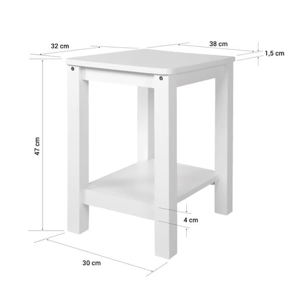 Valkoinen puinen yöpöytä, korkeus 74 cm