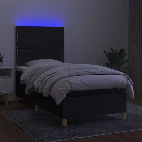 LED-sängykehyysarja, pääty, patja 90x190 cm, musta kangas TDL0209067 Svart