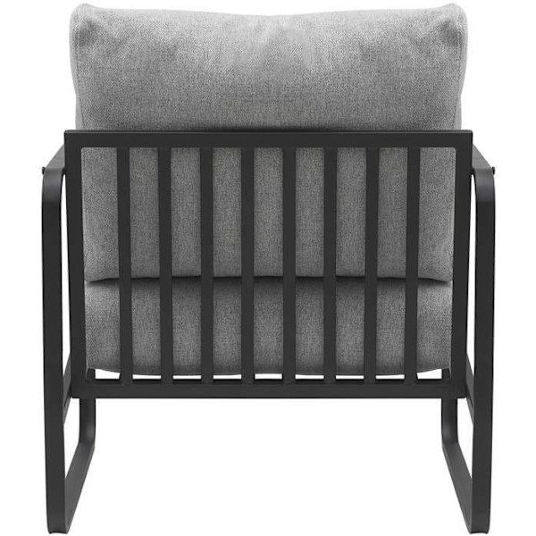 Design retro chic loungestol i lysegrå stof med ramme i mat sort metal 10_0002819 Grå