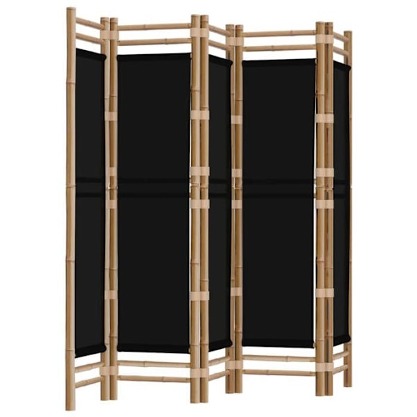 Paravent separator för rum vikbar vägg 5 paneler 200 cm bambu och svart tyg DEC031192 Svart