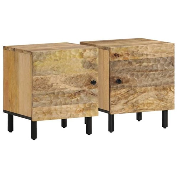 Sæt af 2 natborde med skab med dør 40 x 33 x 46 cm mango træ og jern DEC034782 kastanj