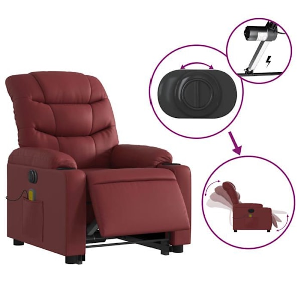 Avslappningsfåtölj med massagerfunktion och justerbar lutning, elektrisk liftfunktion i röd bordeaux PVC DEC027840 Bordeaux