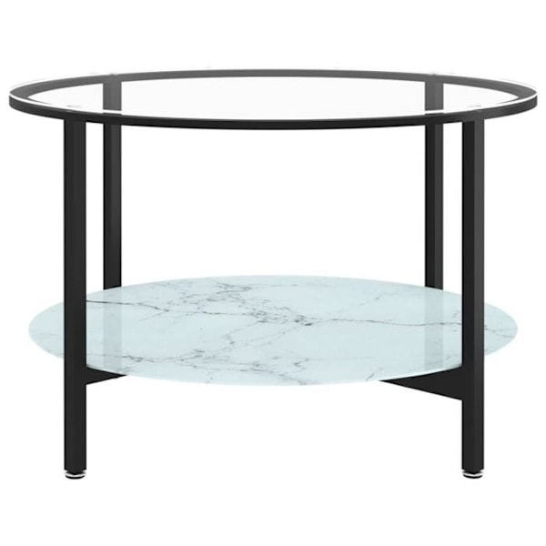 Sofabord 70 cm, hærdet glas sort med hvid marmoragtig overflade DEC032584 Vit