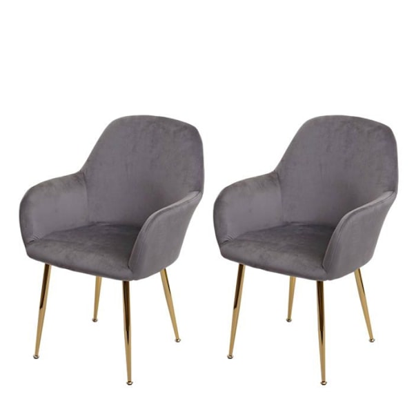 Set med 2 retro design matstolar med grå sammetsits och ben i gyllene metall 04_0007352 Grå
