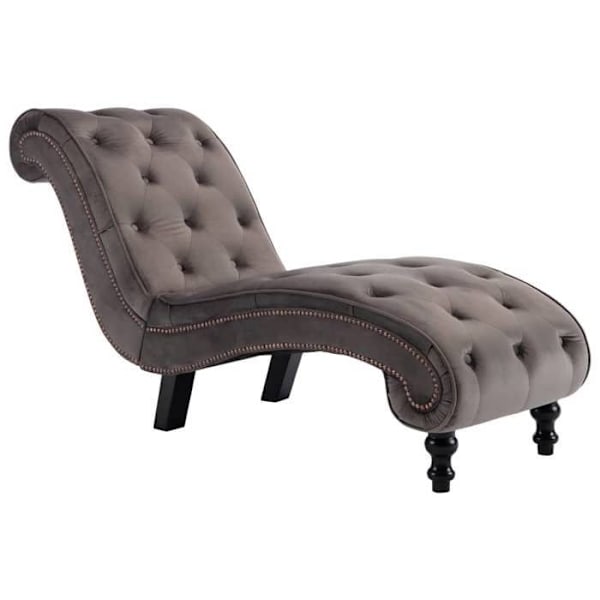 Meridienne chaise longue sisätiloihin harmaa sametti nappiholkit DEC026222 Grå