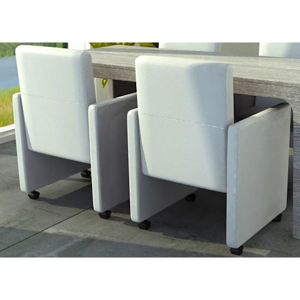 Set med 2 moderna och ergonomiska köksstolar med hjul i syntetisk vitt material