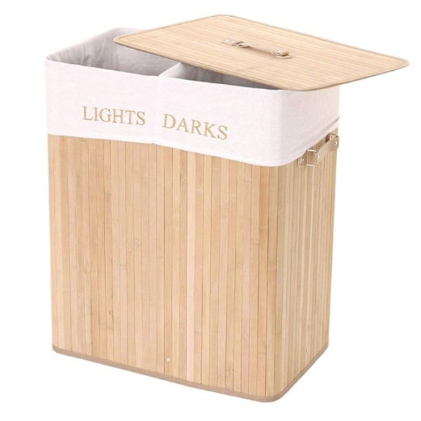 Tvättkorg - Décoshop - Bambu Natur - 100L - 2 Fack - Med Lock Natur