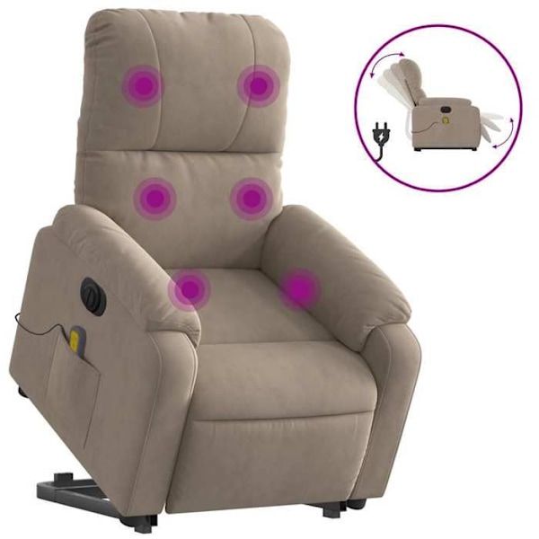 Soffa för avkoppling med elektrisk lyftfunktion och 6 punkter för massage i taupe tyg DEC027858 Mol