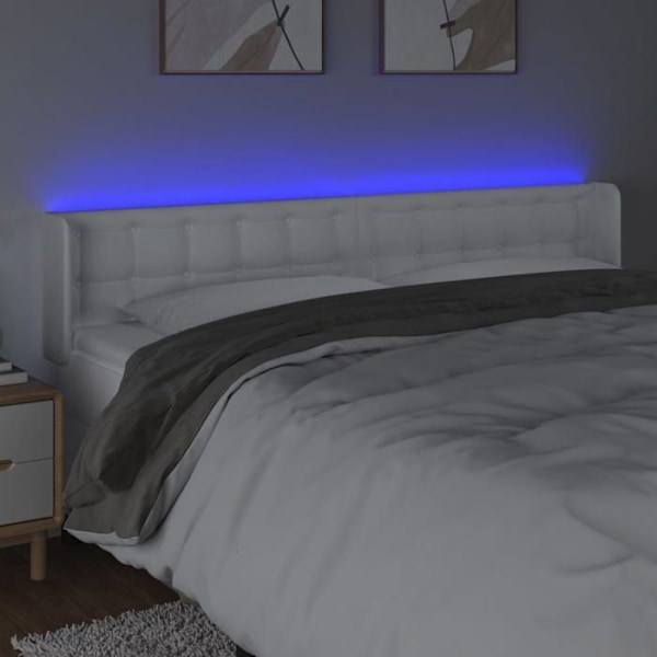 Hovedgavl til seng, soveværelse, møbel med LED 183 x 16 x 78/88 syntetisk hvid