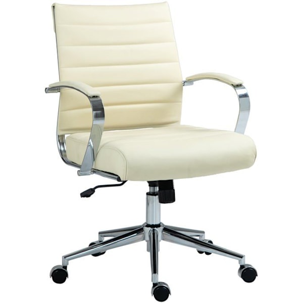 Ergonomisk design kontorstol i ægte læder creme og krom metal 10_0002564 Grädde