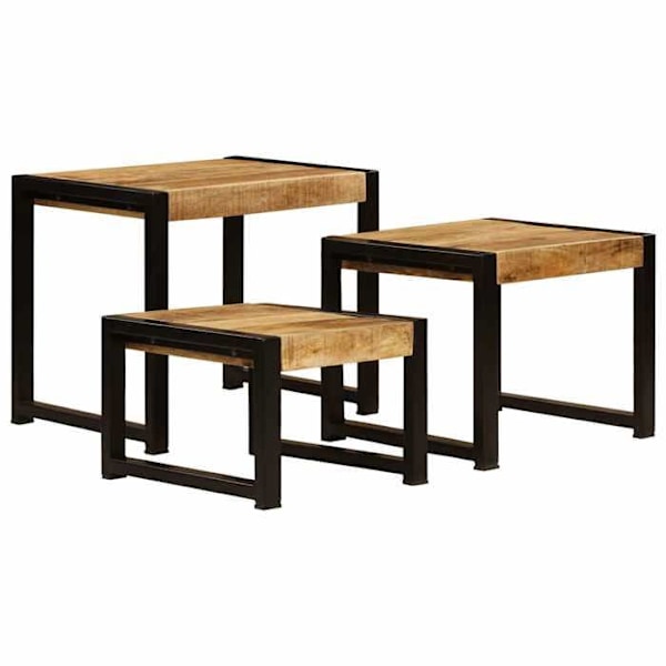 Set med 3 stapelbara sidobord i solid mangoträ och svart stål DEC032711 kastanj