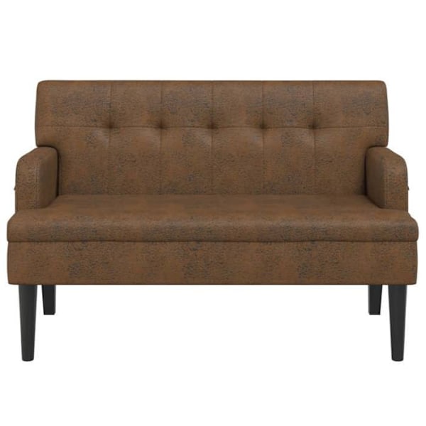 Bænk med polstret ryg og armlæn 112 x 65,5 x 75 cm PVC med daim-look i brun DEC024651 kastanj
