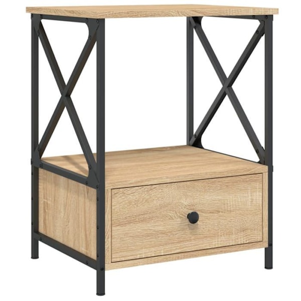 Sæt med 2 natborde med skuffe og hylde 50 x 41 x 65 cm ingeniørtræ i egetræ farve DEC035293 kastanj