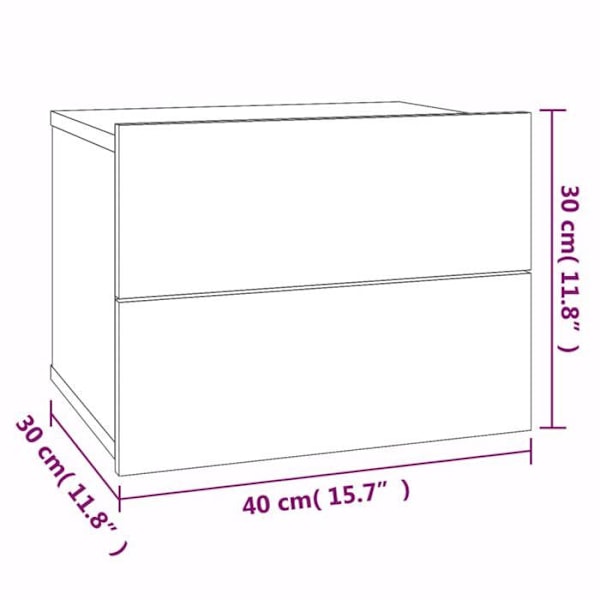 Væghængt natbord med 2 skuffer 40 x 30 x 30 cm grå ingeniørtræ DEC034597 kastanj