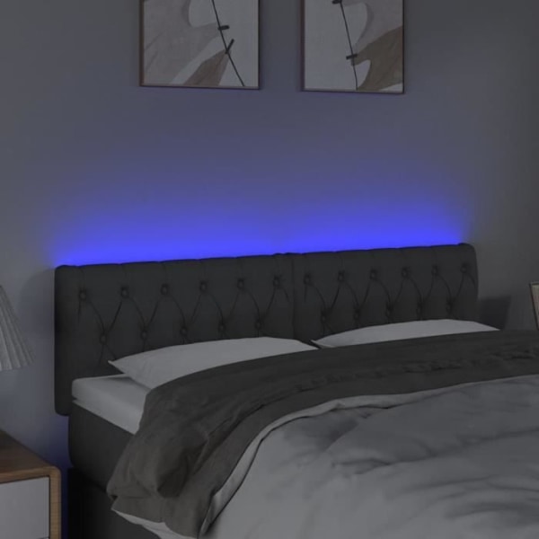 Sänggavelsaccessoar sovrum möbel med LED 144 x 7 x 78/88 mörkgrått tyg
