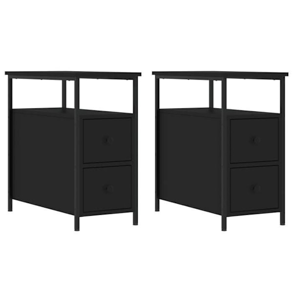 Sæt med 2 natborde med to skuffer og hylde 30 x 60 x 60 cm sort ingeniørtræ DEC035458 kastanj