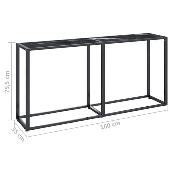 Moderne entrekonsol møbel, aflastningsbord 160 x 35 x 75,5 cm, hærdet glas med sort marmorudseende og stål DEC032034 Svart