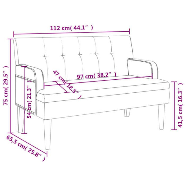 Bænk med polstret ryg og armlæn 112 x 65,5 x 75 cm PVC med daim-look i brun DEC024651 kastanj