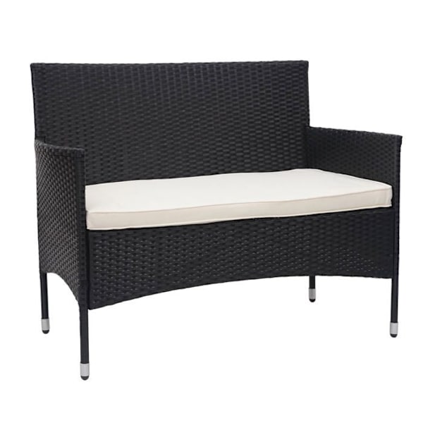 Salon til balkon have i sort polyrotin, sofa, stole, bord, creme puder