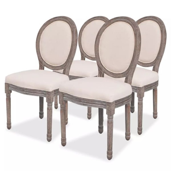 Matsalsstolar - Noname - Set om 4 - Cremefärgade tyg - Massivt trä - Klassisk stil Grädde