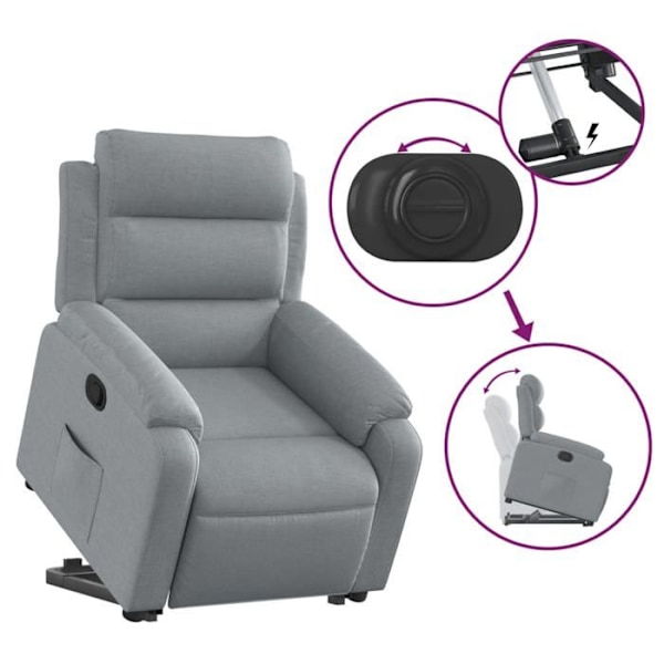 Fauteuil relax TV med komfortabel polstring og elektrisk løftefunktion i lys grå stof DEC027902 Grå