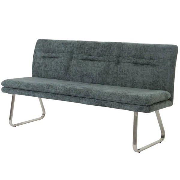 Banc de salle à manger rembourré avec dossier en tissu chenille bleu vert et acier inoxydable, longueur 180 cm 04_0005845 Blå