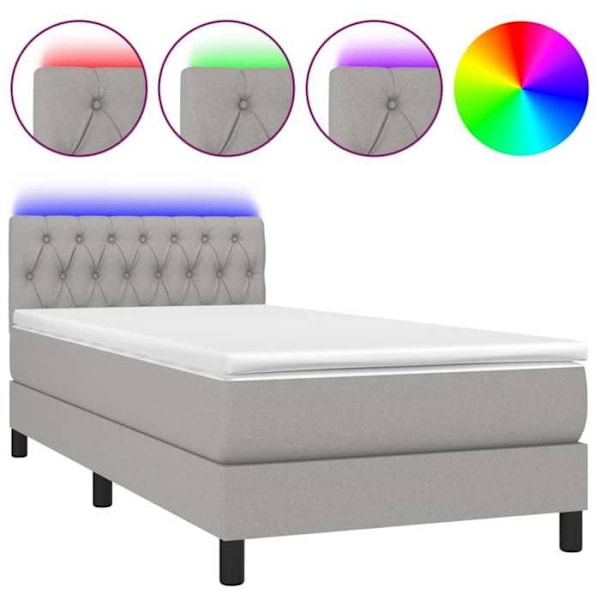 LED-sengeramme med madras og sengegavl 90x190cm lys gråt stof TDL0209472 Grå