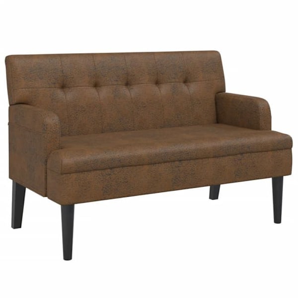 Bænk med polstret ryg og armlæn 112 x 65,5 x 75 cm PVC med daim-look i brun DEC024651 kastanj