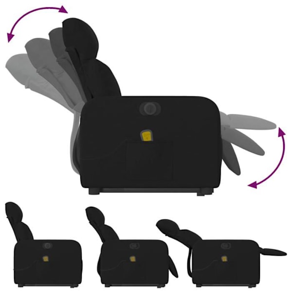 Relaxationsstol med massagefunktion og elektrisk løftefunktion i sort stof DEC027824 Svart