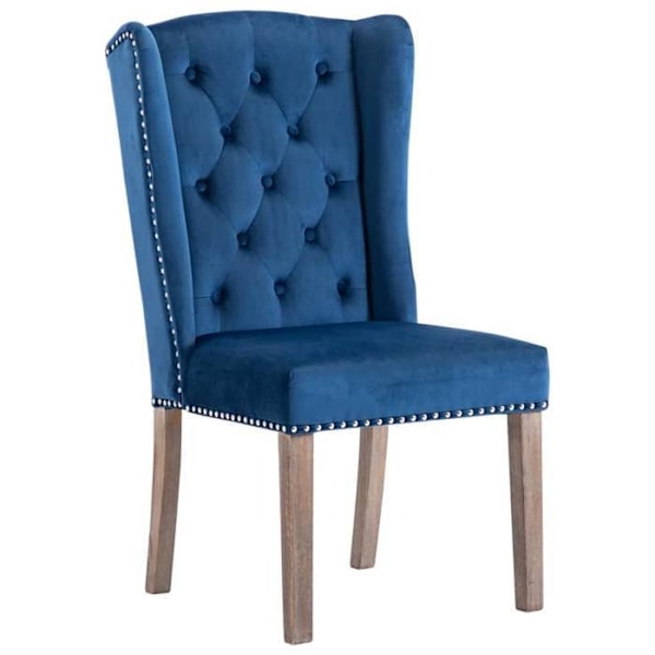 Sæt med 4 spisestuestole, køkkenstole, klassisk design, blå velour CDS021310 Blå