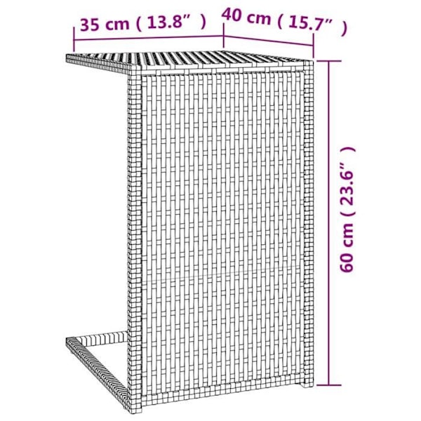 C-formad sidobord för inomhus eller utomhus 40 x 35 x 60 cm brunt flätad resin och stål DEC032571 kastanj