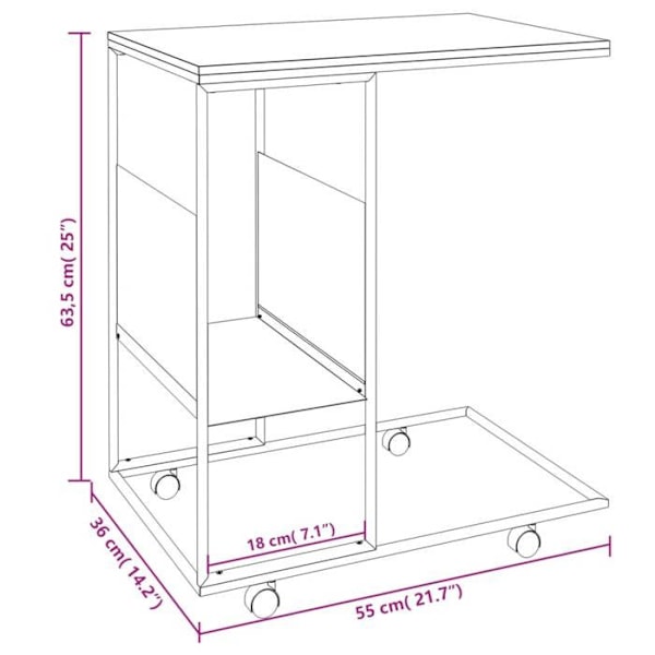 C-formad sidobord på hjul med hylla 55 x 36 x 63,5 cm svart ingenjörsträ DEC031301 kastanj