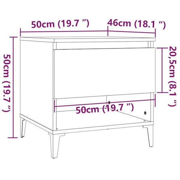 Konsolbord til sofa 50 x 46 x 50 cm brun ingeniørtræ DEC032407 kastanj