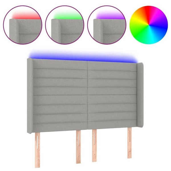 Hovedgærde til seng, soveværelse, LED-møbel 147 x 16 x 118/128, lys grå stof