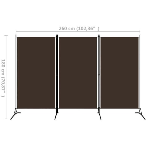 Separator for room divider 3 panels 260 x 180 cm in brown fabric and iron DEC030777 kastanj