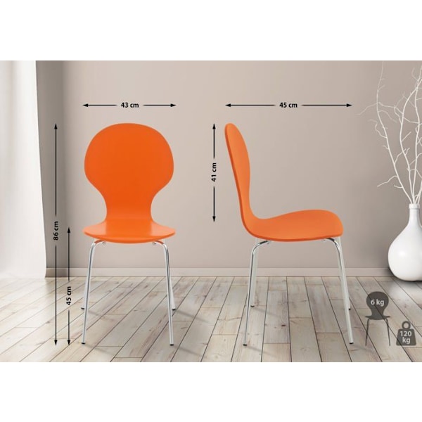 Kokitustuolit, 4 kpl, pinottavat, pyöreä selkänoja, oranssia puuta ja kromimetallia 10_0003178 kastanj