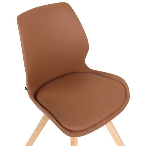 Set med 4 designstolar i skandinavisk stil för matsal, sits i ljusbrun PVC och ben i ljus trä 10_0001849 kastanj