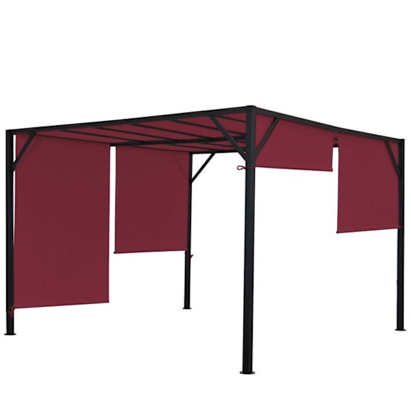 Pergola trädgårdspaviljong takterrass stabil stålkonstruktion 6cm + skjutbart tak vinröd 4x4m 04_0004073 Bordeaux