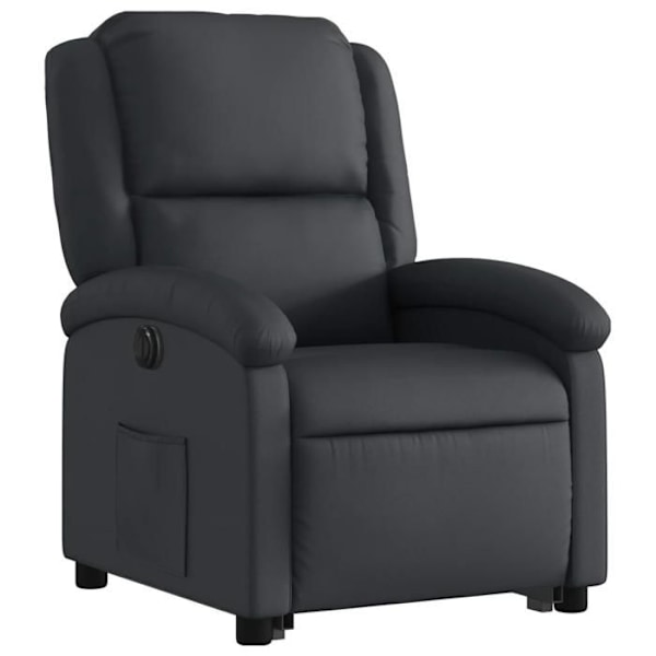 Fauteuil relax TV med elektrisk løftefunktion, meget komfortabel i ægte sort læder DEC028458 Svart