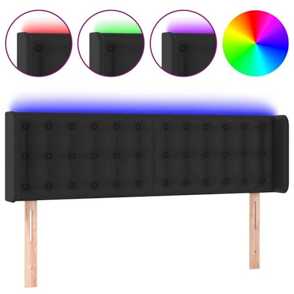 Hovedgærde - LED - Sort - 147x16x78/88 cm - Syntetisk læder - Moderne - Design Svart
