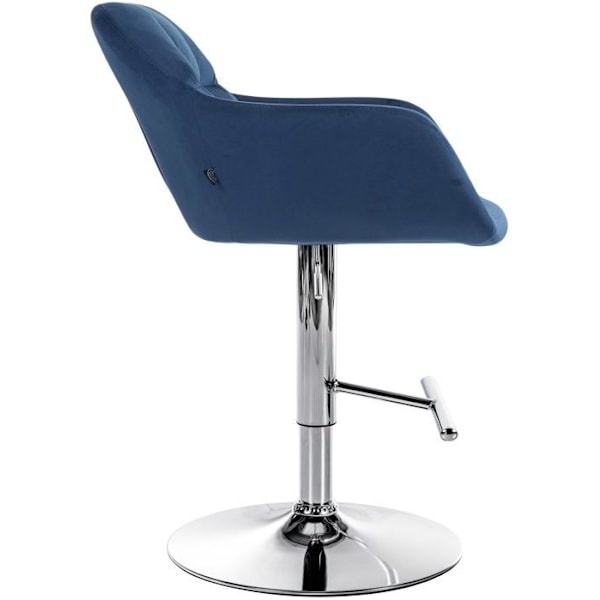 Barstol høj x1 funktion rotation 360° i blå velour med dekorative sømme metal stel krom 10_0005265 Blå