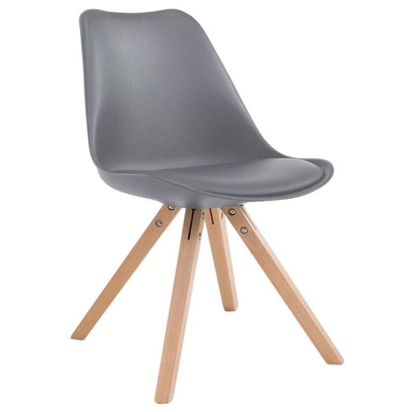 Skandinavisk design matstol i grå PVC med ljusa träben, kvadratisk form 10_0003426 kastanj