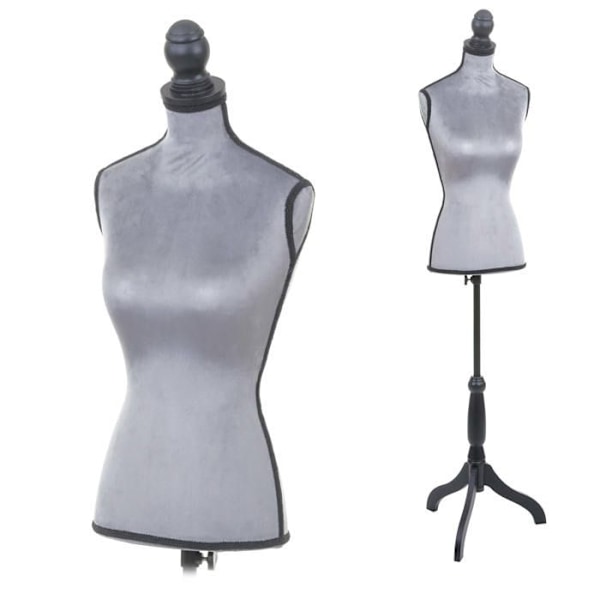 Buste af kvindelig skrædder på fødder, justerbar højde, manikin, dekoration til vinduesudstilling, grå velour