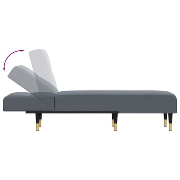 Meridienne chaise longue til indendørs tre konvertible positioner i mørkegrå velour DEC026186 Grå