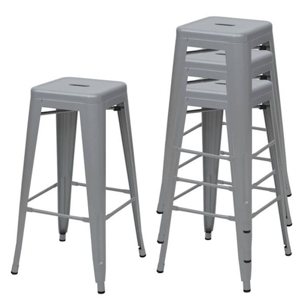 Sæt af 4 barstole, metalgrå, design industriel, stabelbar 04_0007581 Grå
