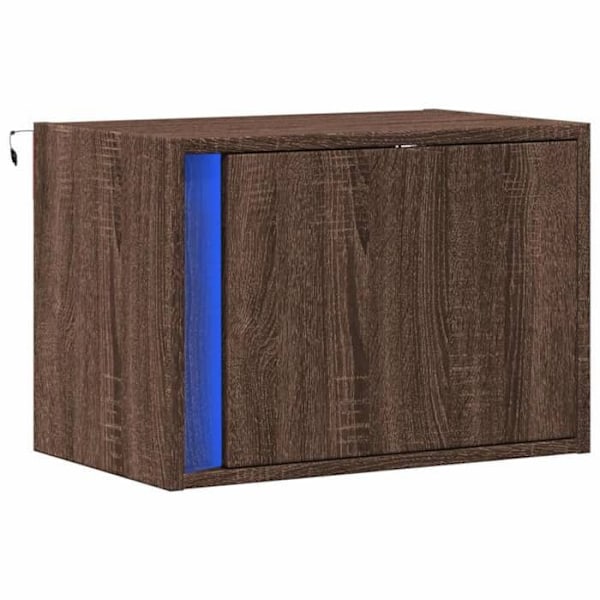 Væghængt natbord med LED-lys 50 x 31 x 35 cm i brunt ingeniørtræ DEC034180 kastanj