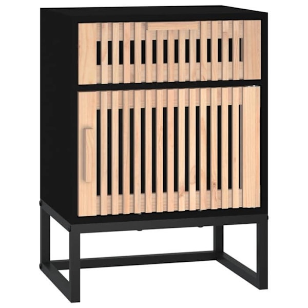 Sæt af 2 natborde med skuffe og rum med dør 40 x 30 x 55,5 cm ingeniørtræ og sort jern DEC035513 kastanj