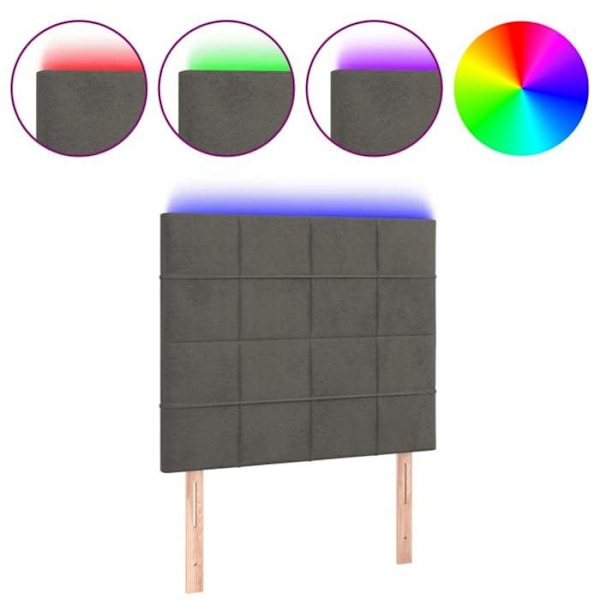 Hovedgærde til seng med LED-møbel 100 x 5 x 118/128 cm mørkegråt fløjl TDL0201206