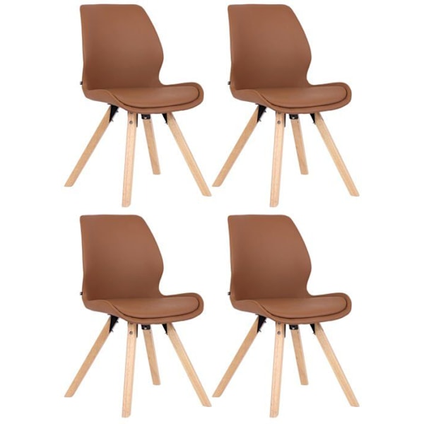 Set med 4 designstolar i skandinavisk stil för matsal, sits i ljusbrun PVC och ben i ljus trä 10_0001849 kastanj